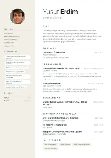 Güvenlik Görevlisi CV Örnekleri cv indir